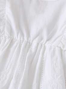 Vestido ajustado fruncido con bordado con ojal - Blanco - Ver 3