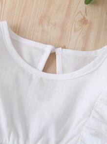 Vestido ajustado fruncido con bordado con ojal - Blanco - Ver 5