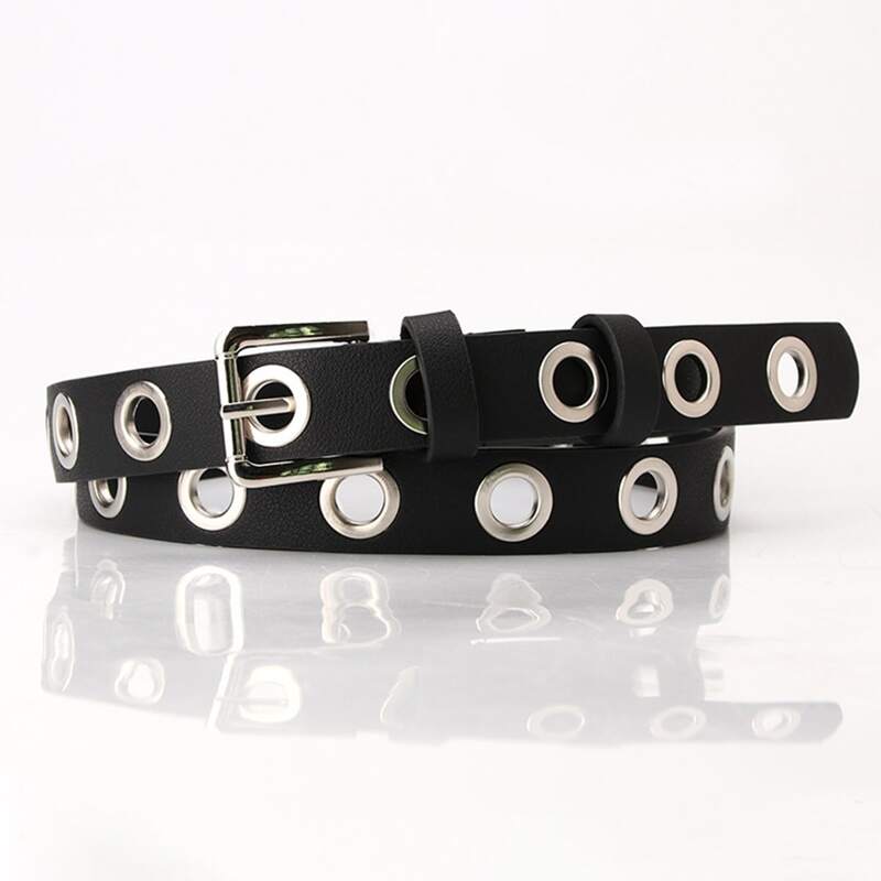 

Eyelet Decor Buckle Belt, Black