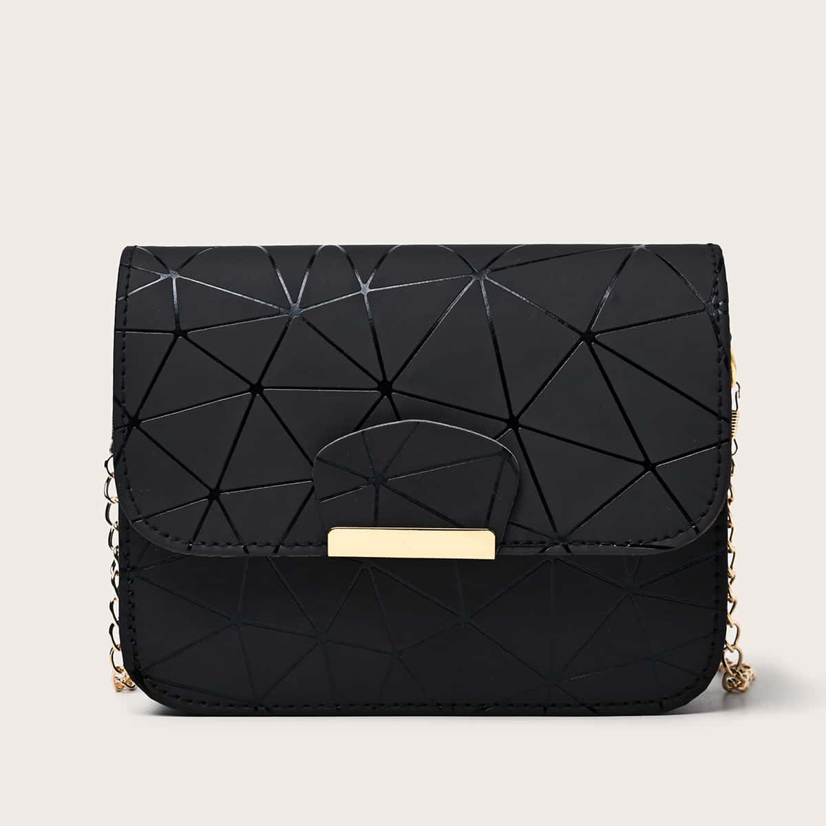 

Geometric Embossed Chain Bag, Black
