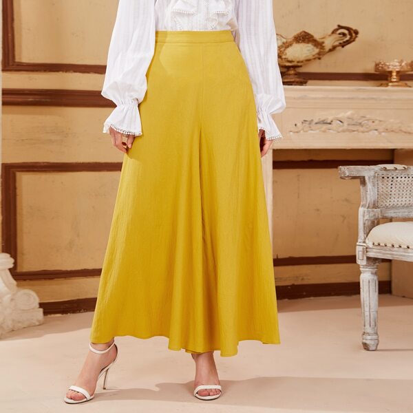 

Zipper Up Solid Palazzo Pants, Yellow bright