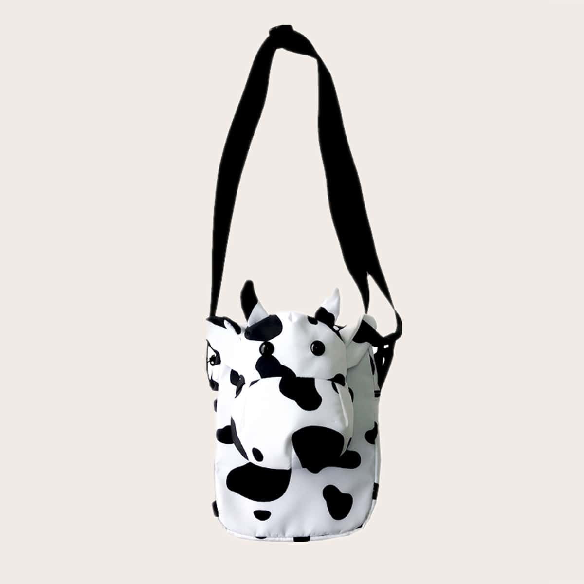 

Cow Print Crossbody Bag, Black and white