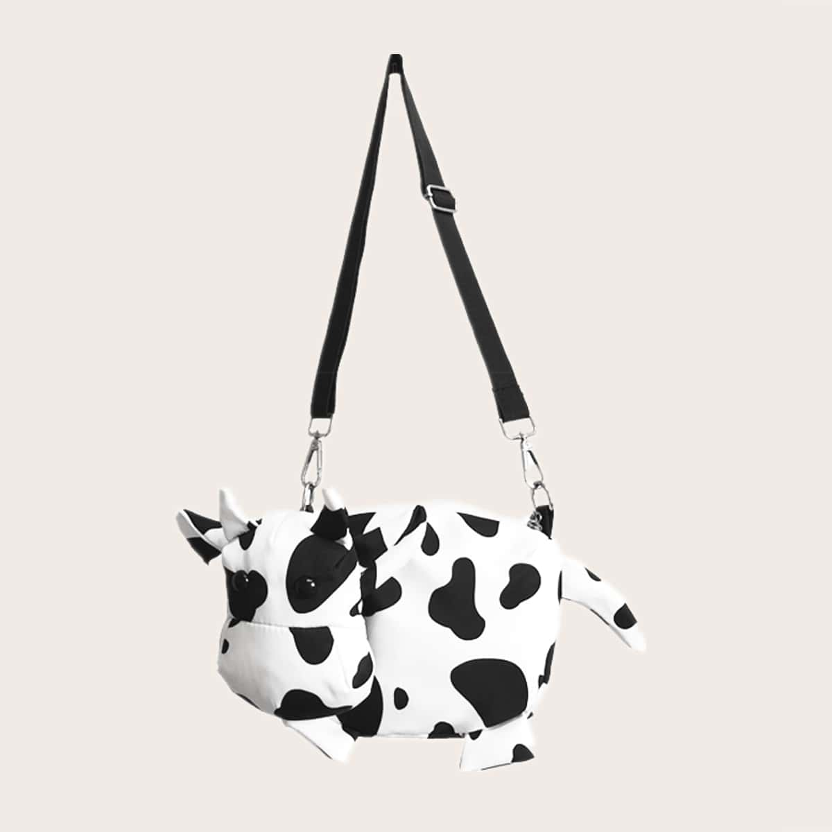 

Cow Print Crossbody Bag, Black and white