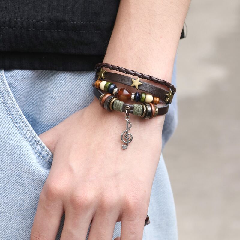 

Guys Music Note Charm String Bracelet, Brown