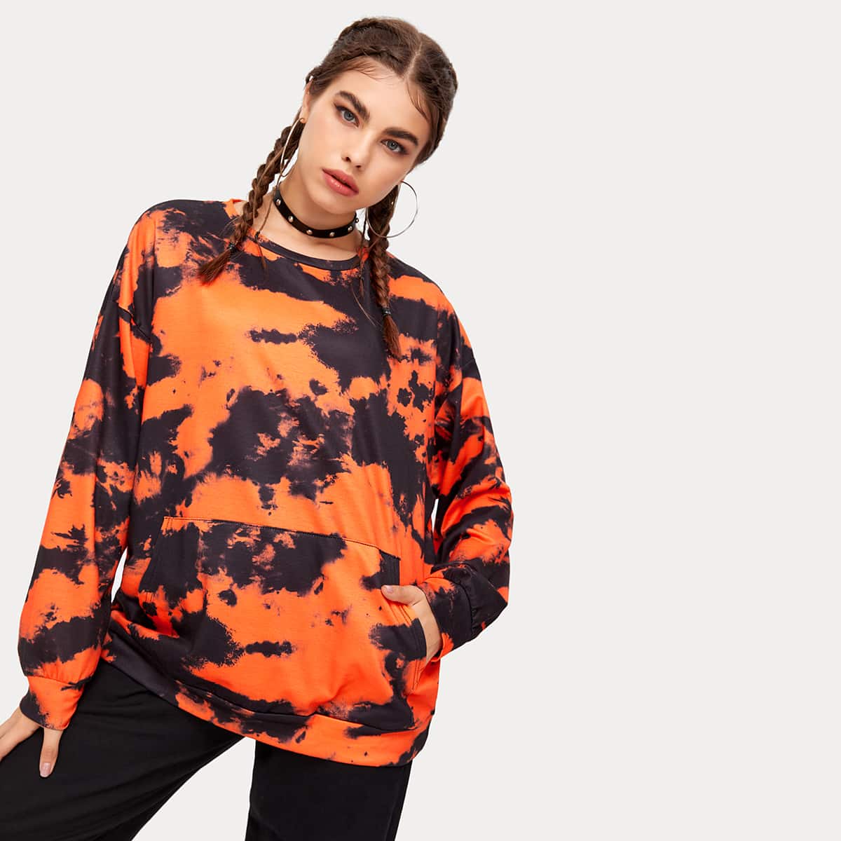 

Pocket Patched Drop Shoulder Tie Dye Sweatshirt, Multicolor