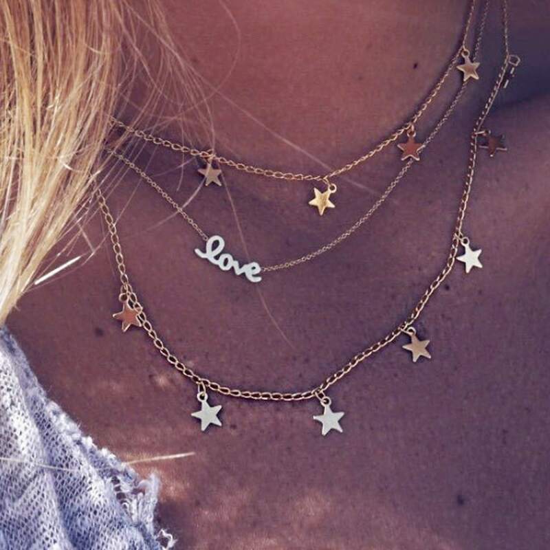 

Star Layered Chain Necklace, Gold