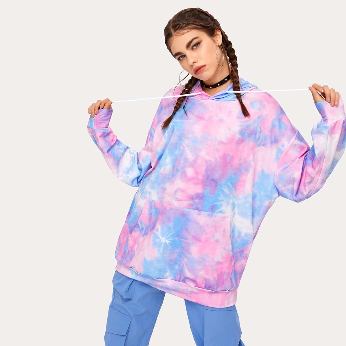 

Tie Dye Drawstring Hooded Sweatshirt, Multicolor