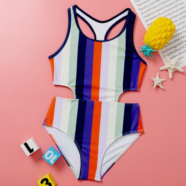 

Girls Colorful Striped One Piece Swimsuit, Multicolor