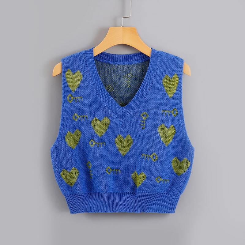 

Heart & Keys Pattern Sweater Vest, Royal blue