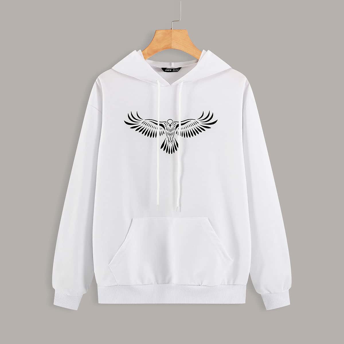 

Eagle Print Drawstring Hoodie, White