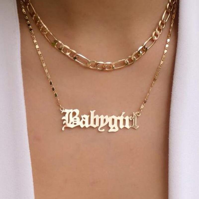 

Letter Layered Chain Necklace, Gold