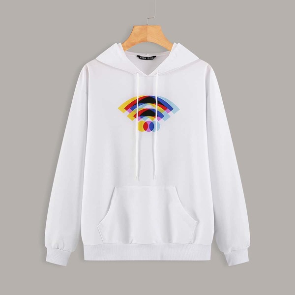 

Wi-Fi Print Drawstring Hoodie, White