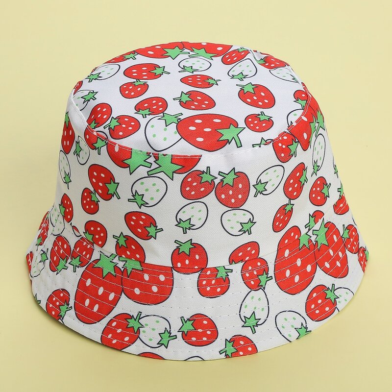 

Strawberry Pattern Bucket Hat, Red and white