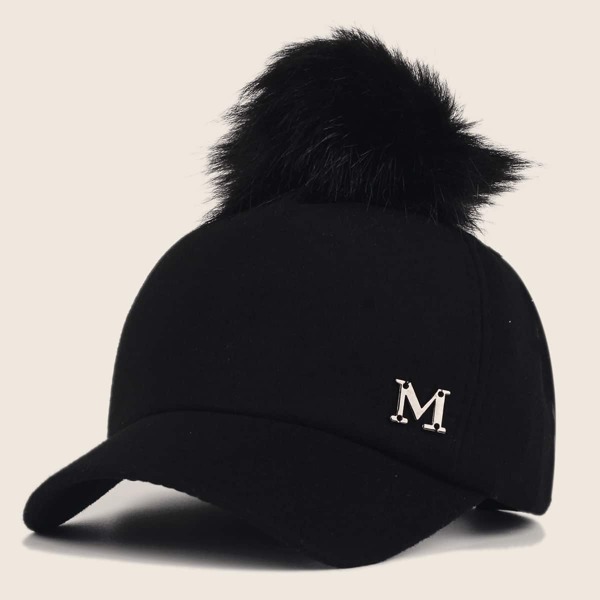 

Kids Pom Pom Decor Baseball Cap, Black