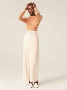 SHEIN חולצת קפלים שרוול ארוך - כתום - ראה 4