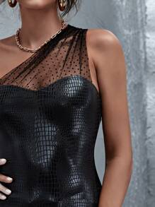 SHEIN BAE Áo nữ Tương phản Mesh Chấm bi Hấp dẫn - màu đen - Xem 4