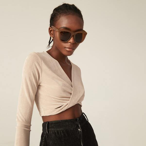 

SURPLICE CROP TOP, Beige