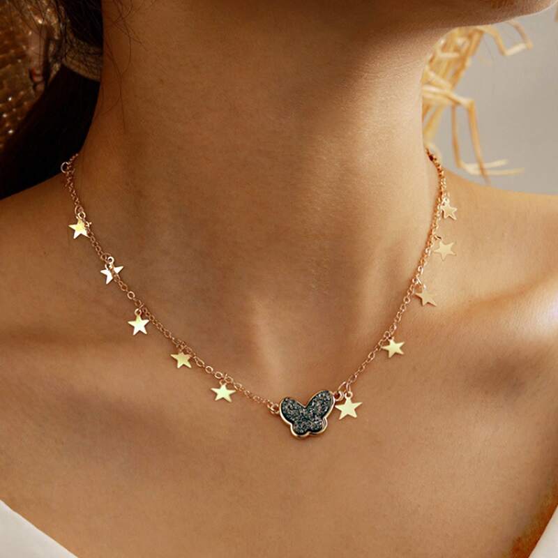 

Butterfly & Star Pendant Necklace, Gold
