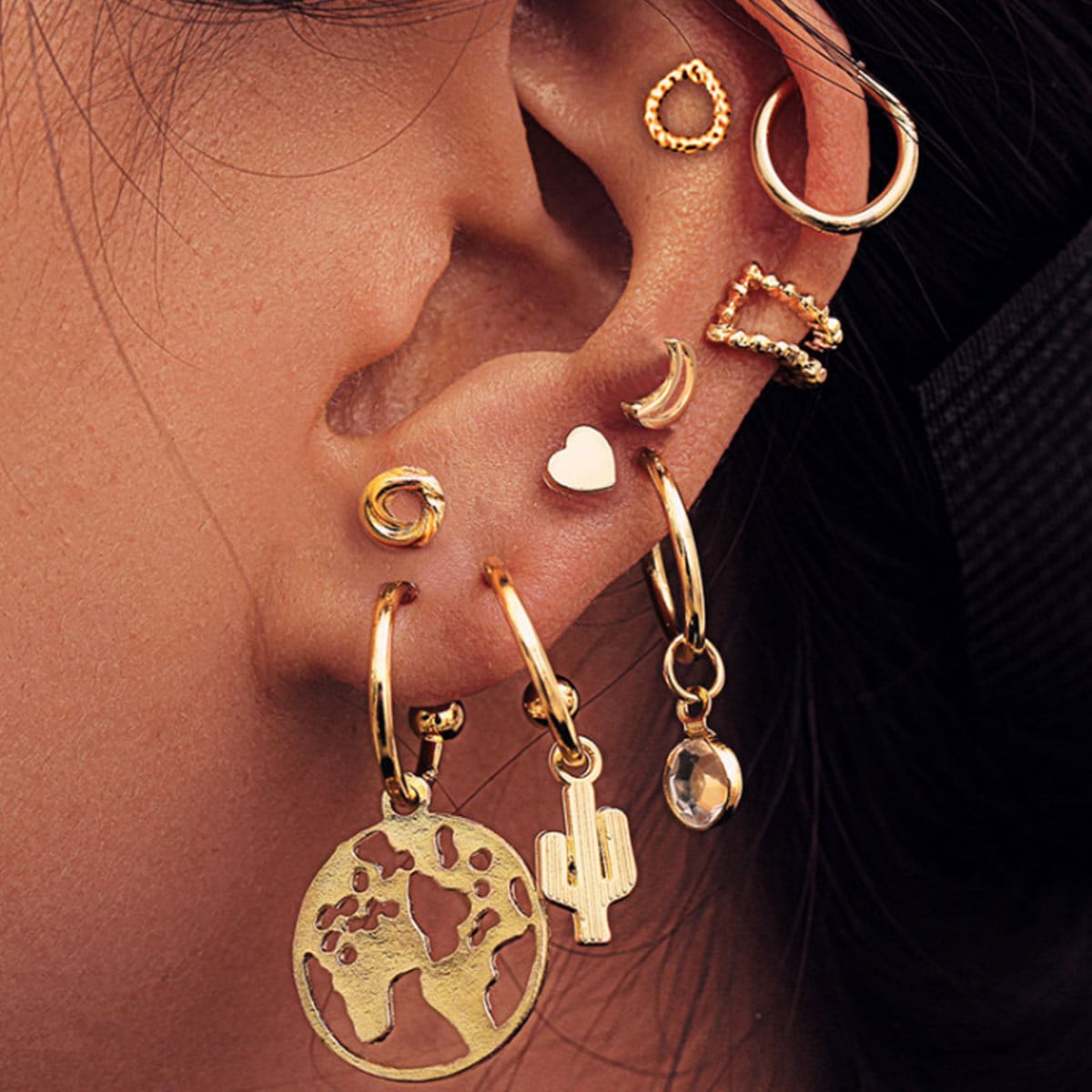 

9pcs Simple Earrings Set, Gold