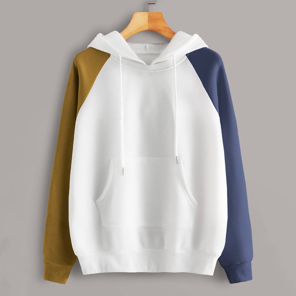 

Colorblock Kangaroo Pocket Hoodie, White