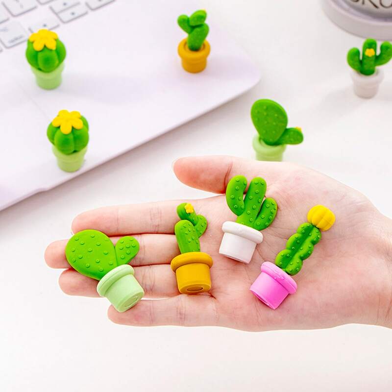 

5pcs Cactus Shaped Eraser, Multicolor