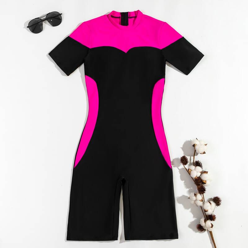 

Color Block High Neck Surfing Swimsuit, Black