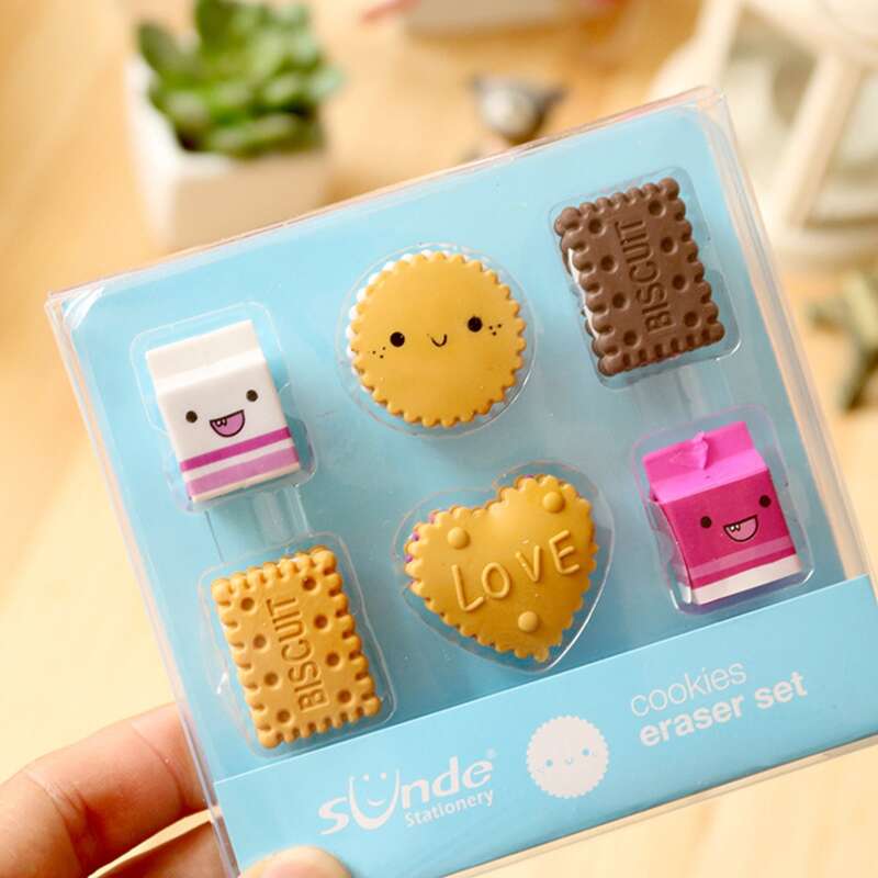 

6pcs Biscuit & Milk Shaped Eraser, Multicolor