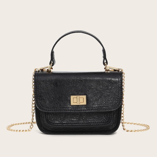 

Twist Lock Satchel Bag, Black