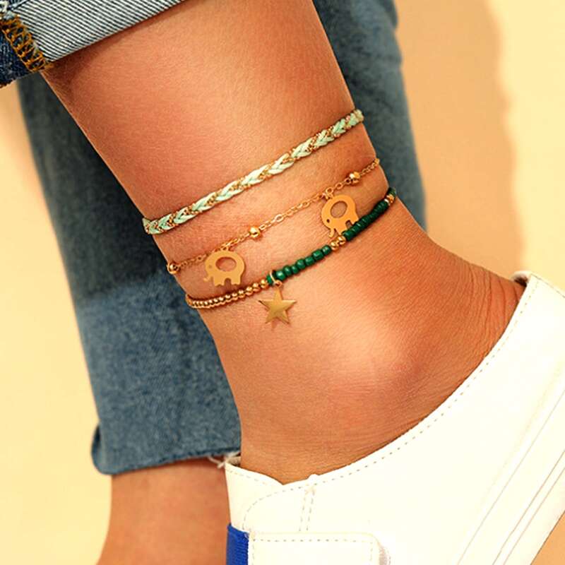 

3pcs Star Beaded Anklet, Multicolor