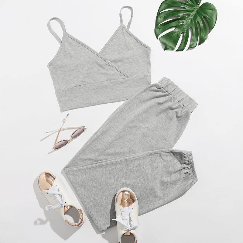 

Surplice Crop Cami & Sweatpants, Light grey