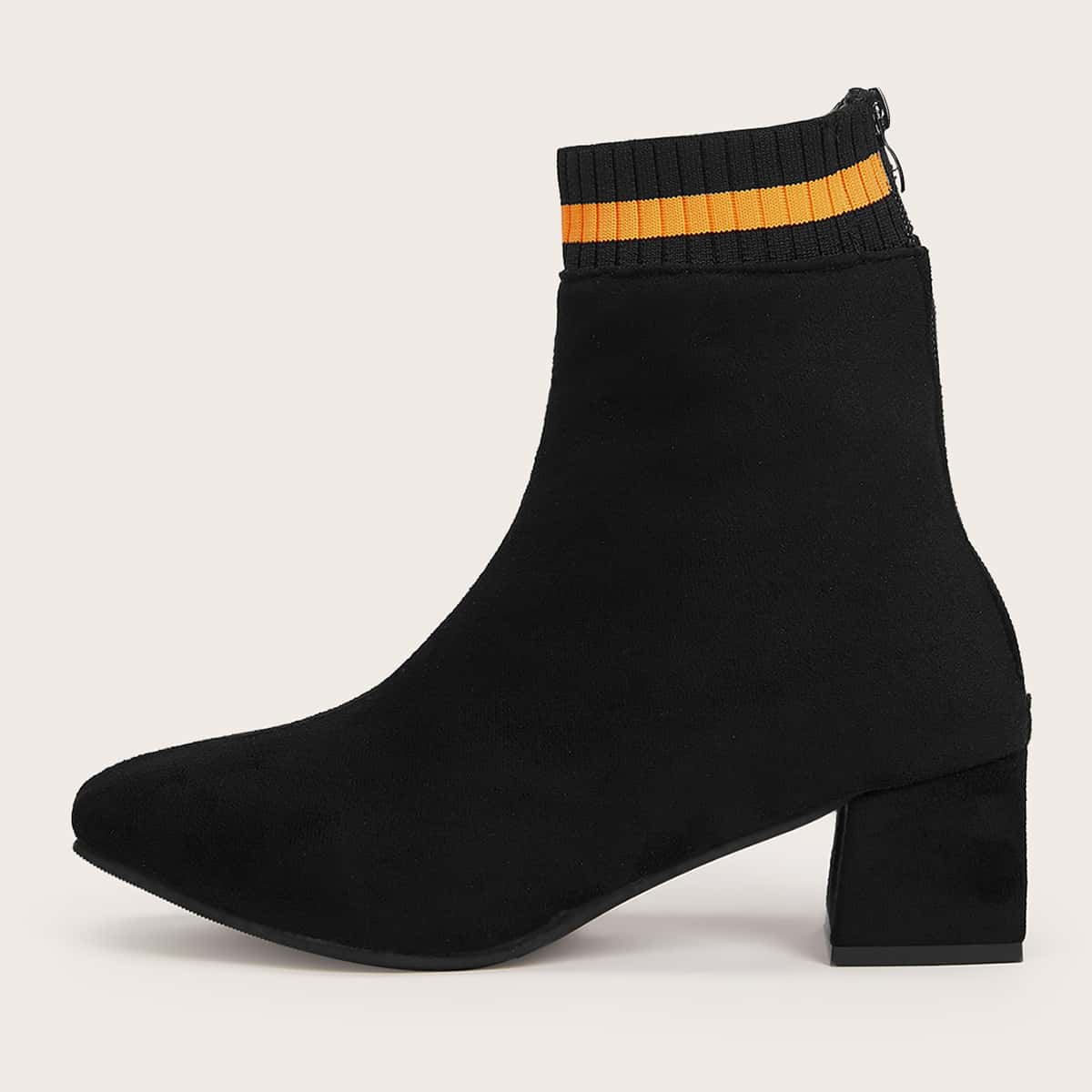 

Striped Chunky Heeled Ankle Boots, Black