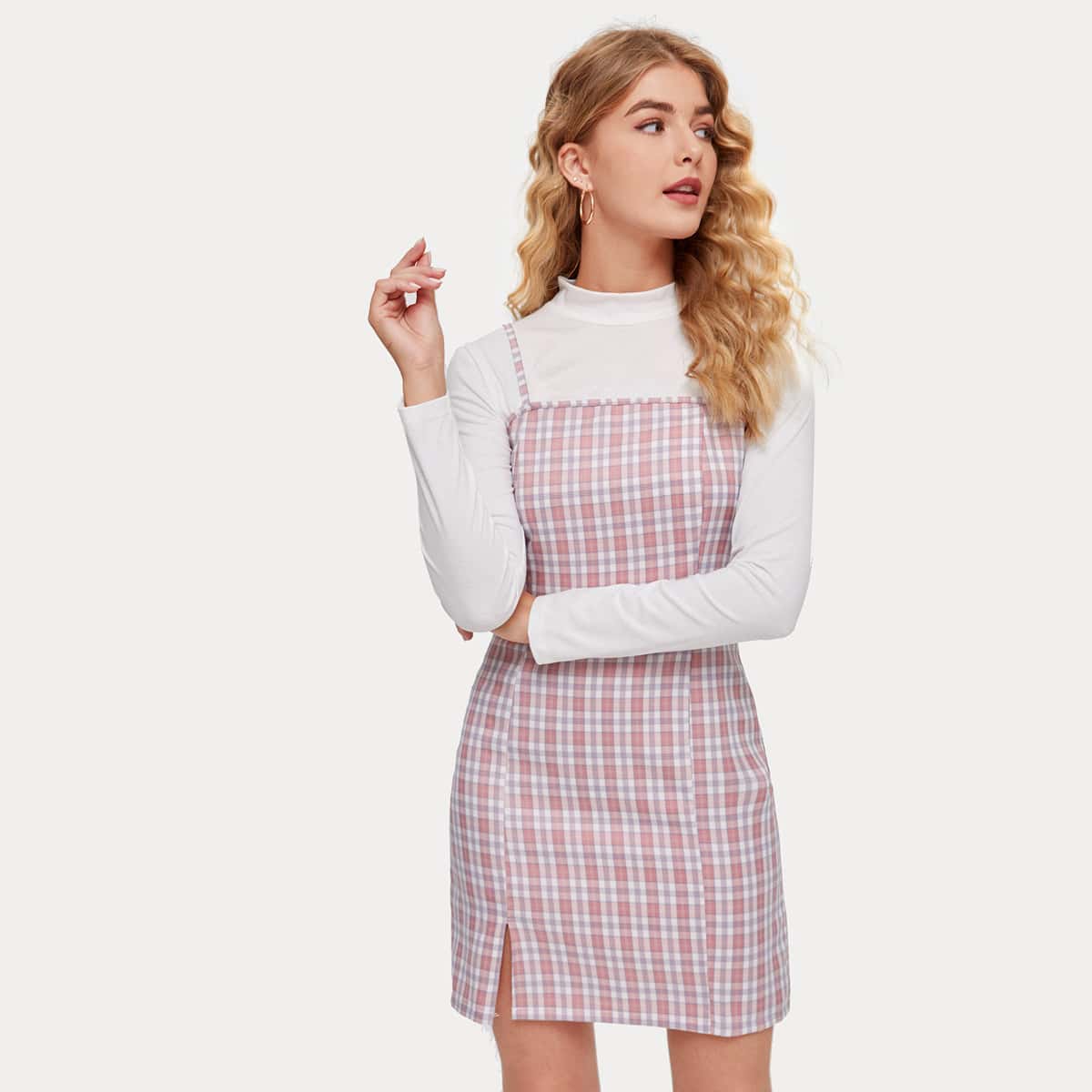 

Plaid Split Cami Dress, Multicolor