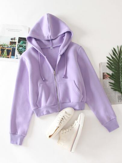 Kangaroo Pocket Zip-up Drawstring Hoodie
