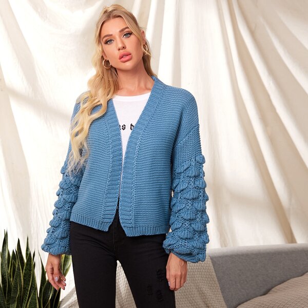 

Popcorn Knit Drop Shoulder Cardigan, Blue