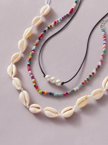 3pcs Shell & Bead Decor Necklace - Multicolor - View 2