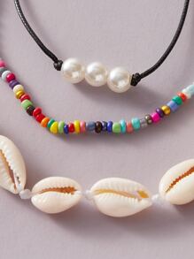 3pcs Shell & Bead Decor Necklace - Multicolor - View 3
