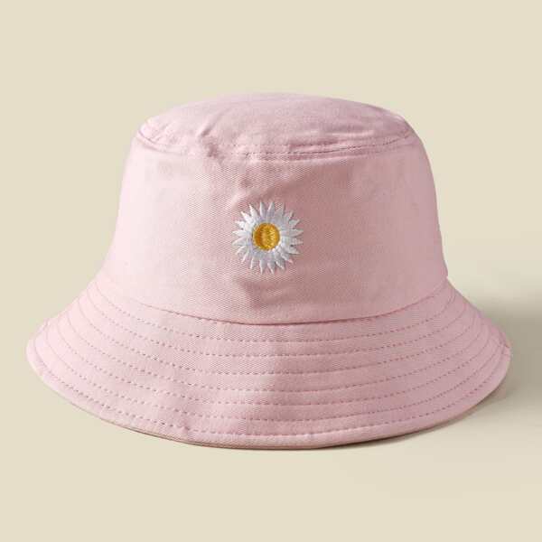 

Flower Embroidered Bucket Hat, Pink