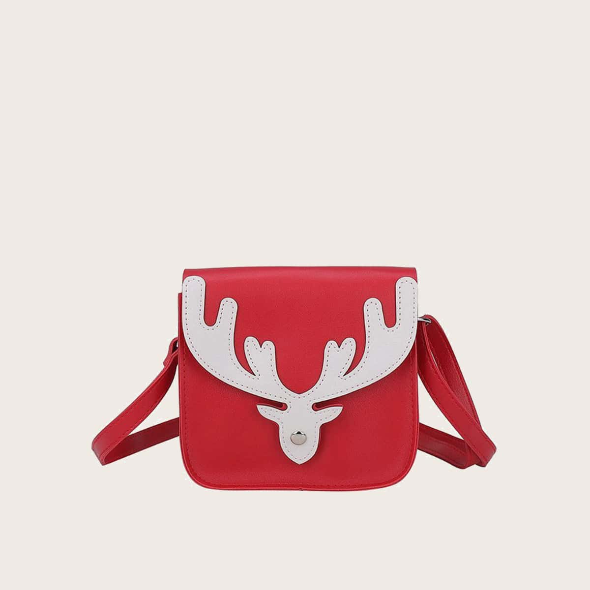 

Antlers Decor Flap Crossbody Bag, Red and white
