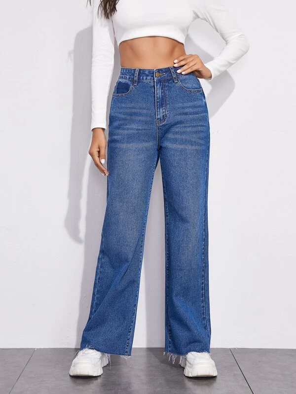 Casual Vlak Jeans Knoop | SHEIN Nederland