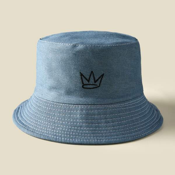 

Crown Embroidered Bucket Hat, Blue