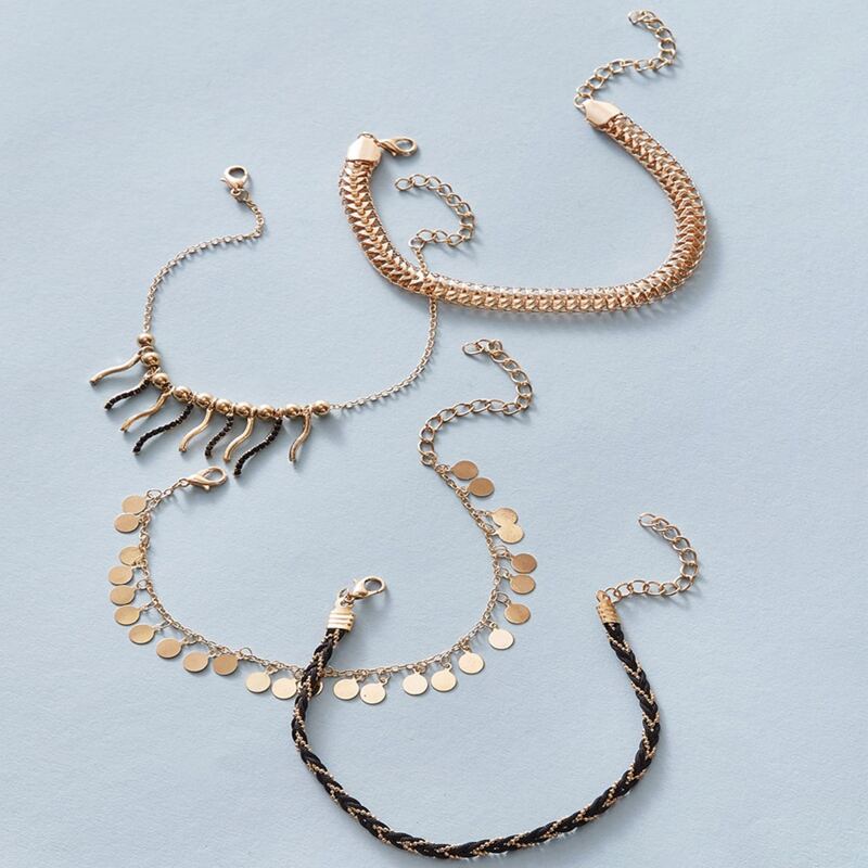 

4pcs Rhinestone Tassel Anklet, Multicolor