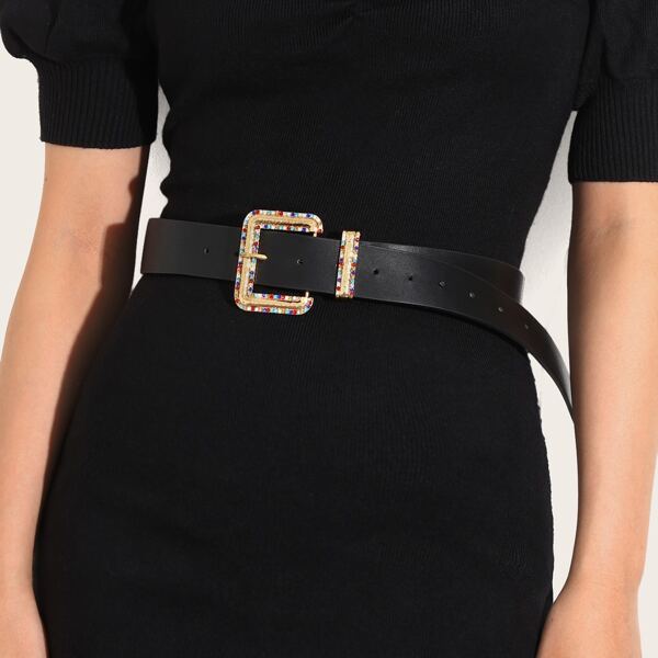 

Rhinestone Decor Buckle Belt, Black