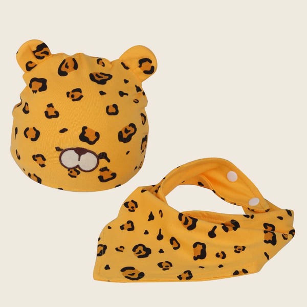 

Baby Leopard Pattern Beanie With Handkerchief, Yellow