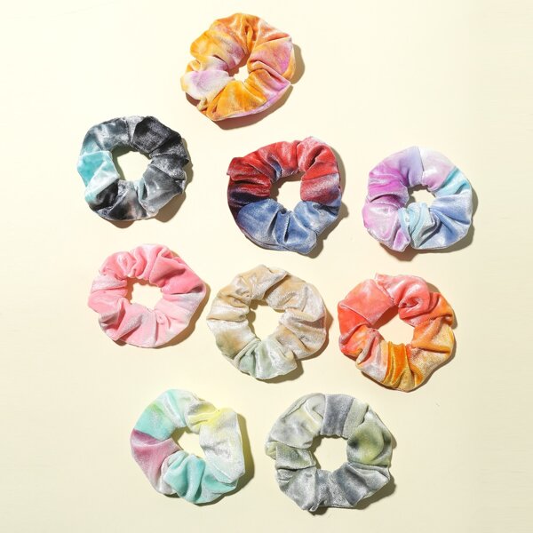 

9pcs Girls Tie Dye Pattern Scrunchie, Multicolor