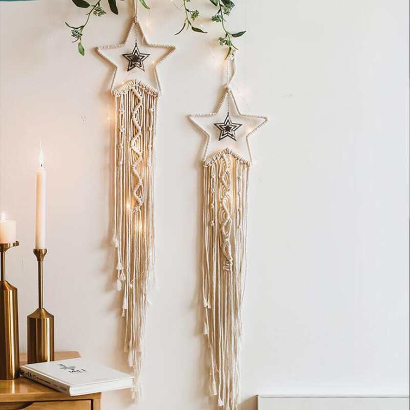 

1pc Star Hand-woven Bohemian Tassel Wall Hanging, Beige