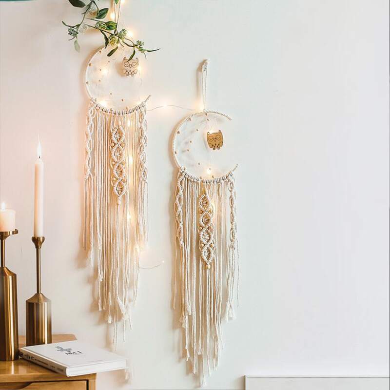 

1pc Moon Hand-woven Bohemian Tassel Wall Hanging, Beige