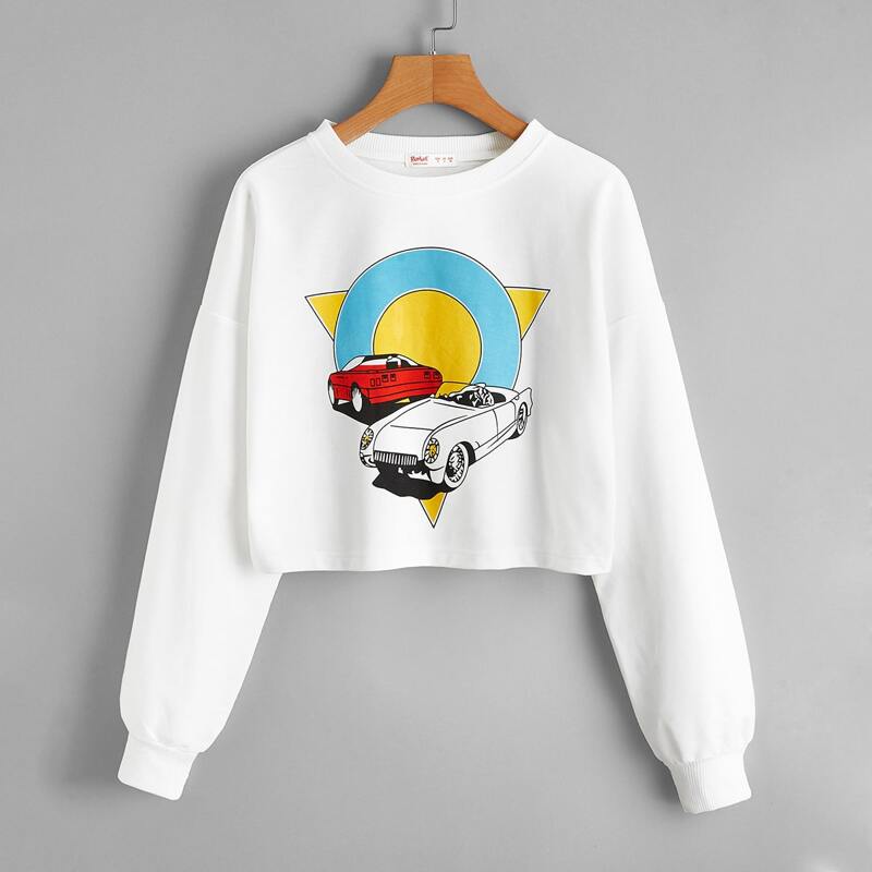 

Car Graphic Crop Sweatshirt, White