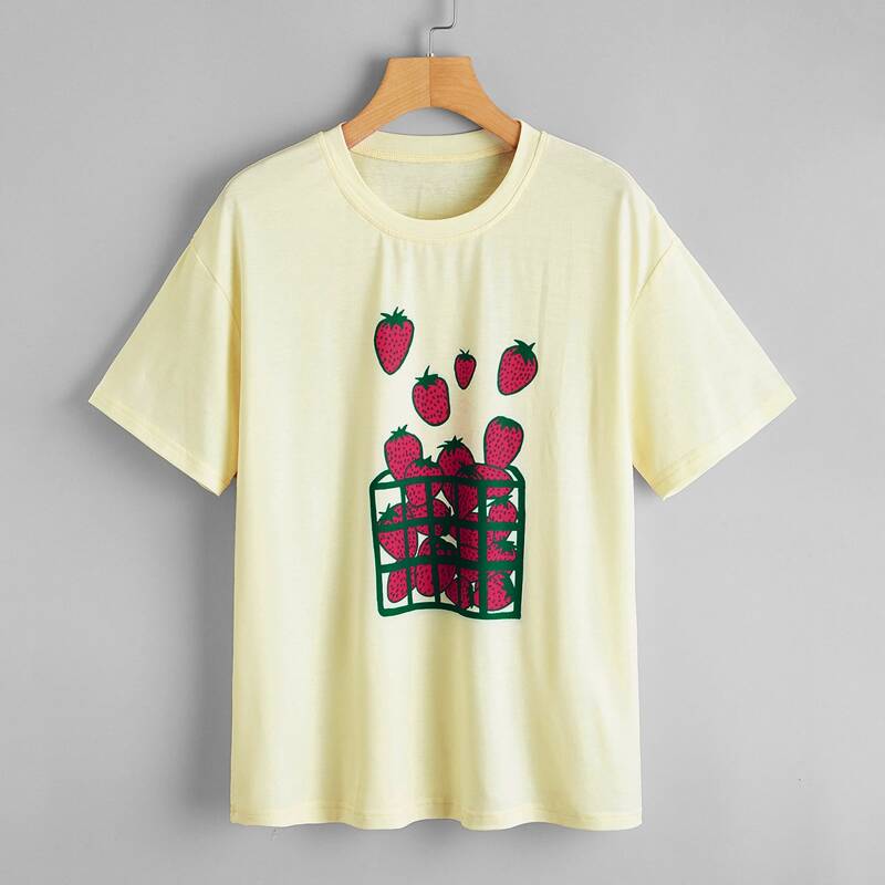 

Strawberry Print Tee, Yellow pastel