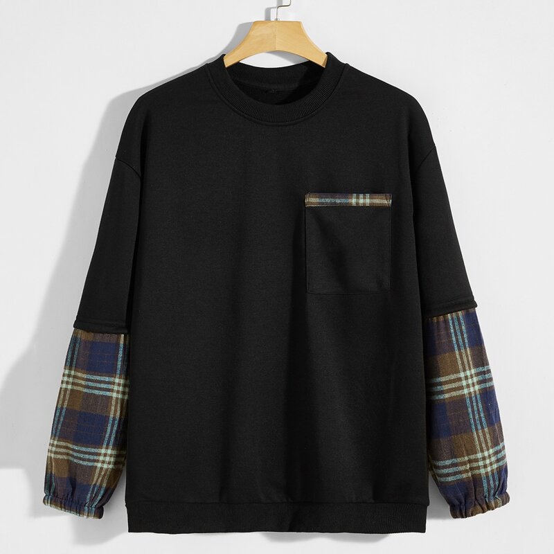

Guys Contrast Plaid Sweatshirt, Black