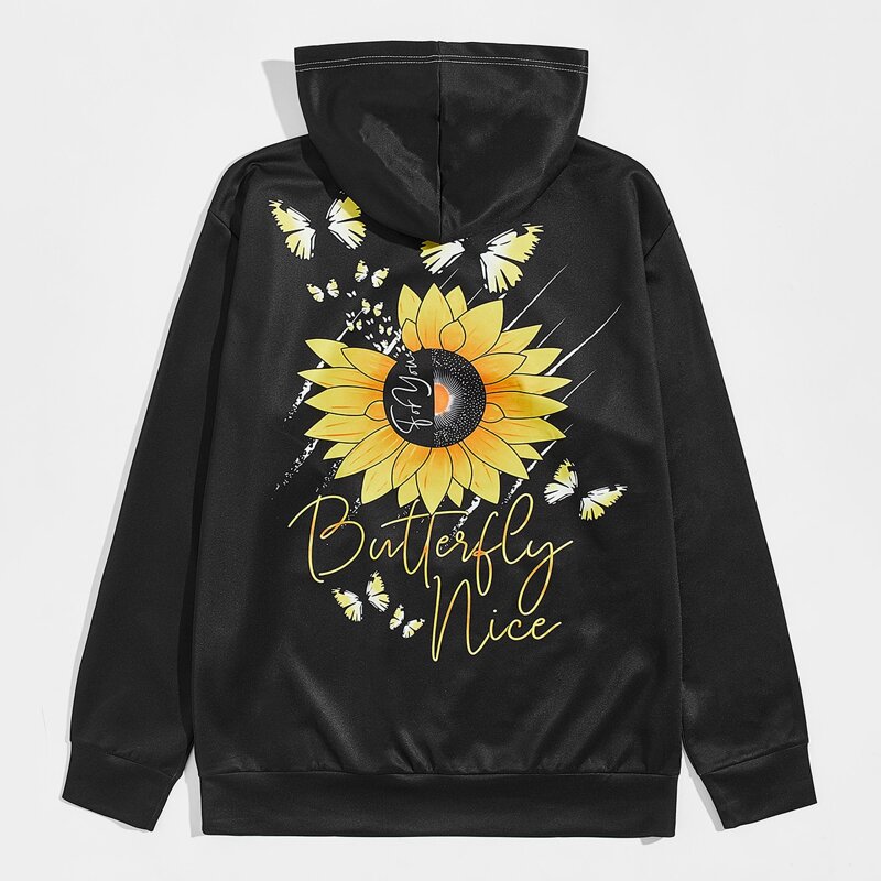 

Guys Butterfly Print Hoodie, Black